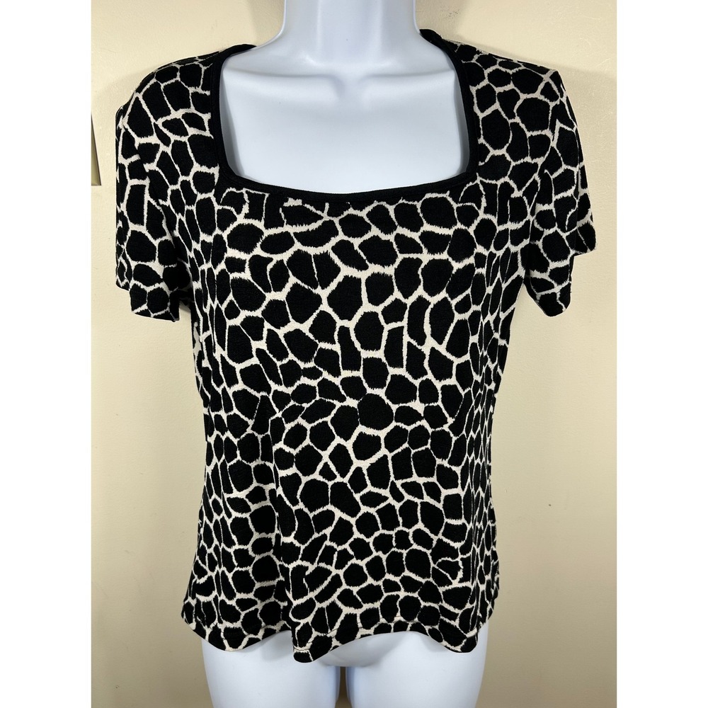 VTG Y2K JKLA Square Neck Top Women S Black White Giraffe Print Indie Sleaze USA